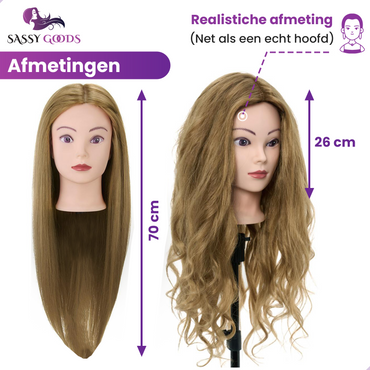 Oefenhoofd 80% Echt Haar Donkerblond
