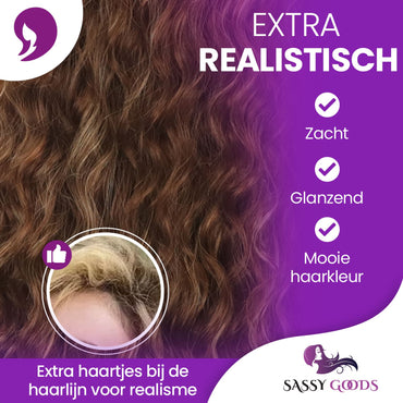 Bruine Highlights Krullen Pruik Pruik Sassy Goods