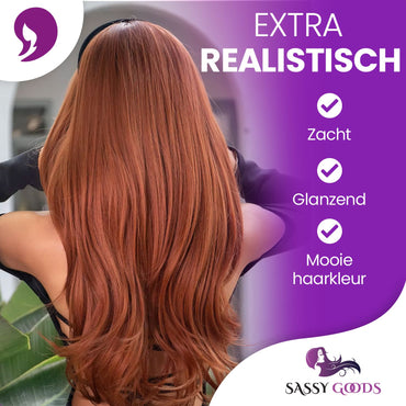 Koper Oranje Pruik met Pony Pruik Sassy Goods