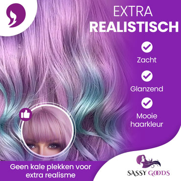 Unicorn Pruik met Pony - Pruiken Dames Lang Haar - Wig - 65 cm Pruik Sassy Goods