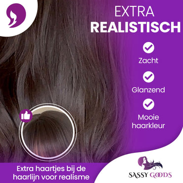 Kastanje Bruine Pruik met Pony - 60 cm Pruik Sassy Goods