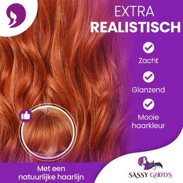 Koperen Pruik met Pony Lang Haar Pruik Sassy Goods