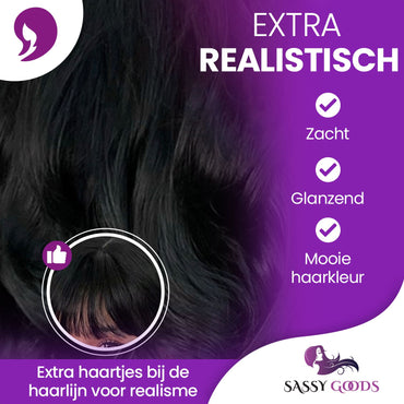 Zwarte Pruik Lang Golvend met Pony Pruik Sassy Goods