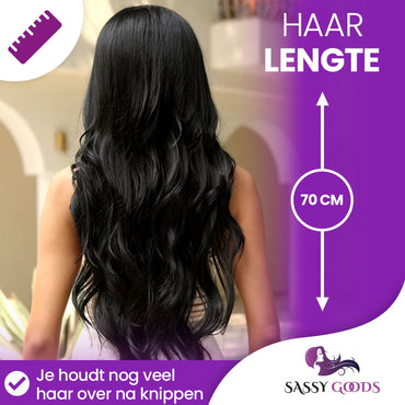 Zwarte Pruik Lang Golvend Pruik Sassy Goods