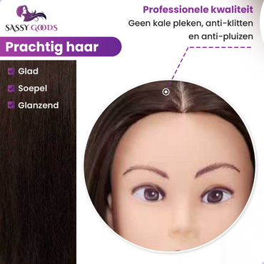 Oefenhoofd 80% Echt Haar Donkerbruin