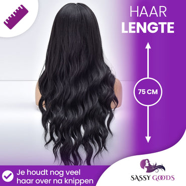 Zwarte Pruik Lang Golvend Pruik Sassy Goods