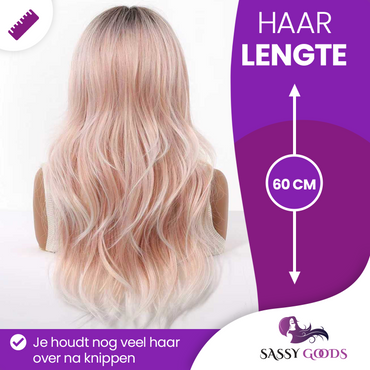 Lange Lichtroze Pruik 60 cm