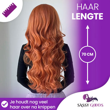 Koperen Pruik met Pony Lang Haar Pruik Sassy Goods