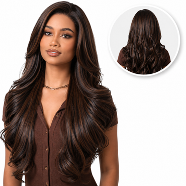 Luxe Bruine Pruik Lace Front Wig Donkerbruin