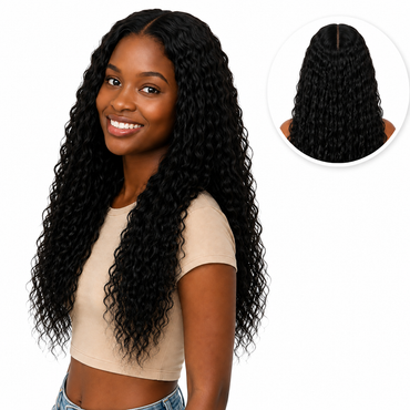 Luxe Zwarte Pruik Lace Front Wig Krullen Zwart