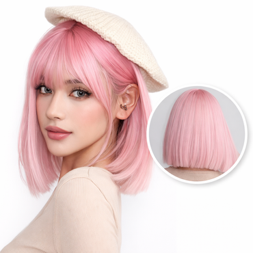 Licht Roze Pruik Kort - 35 cm