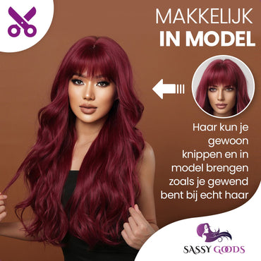 Donker rode Pruik met Pony Sassy Goods