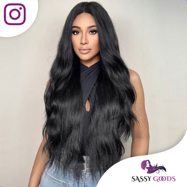 Zwarte Pruik Lang Golvend Pruik Sassy Goods