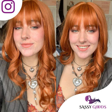 Koperen Pruik met Pony Lang Haar Pruik Sassy Goods