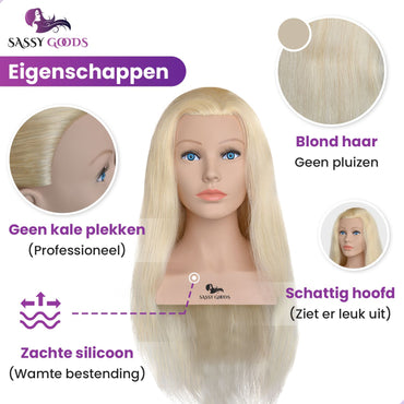 Premium blonde kapperspop met echt haar - schouders - inclusief statief