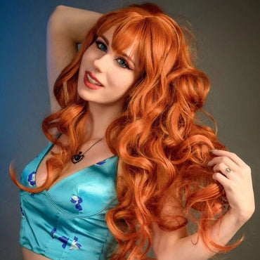 Koperen Pruik met Pony Lang Haar Pruik Sassy Goods