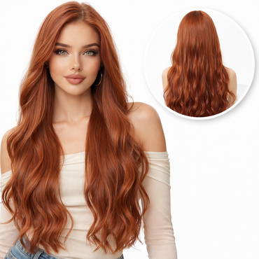 koperkleurige-lacewig lang haar golvend