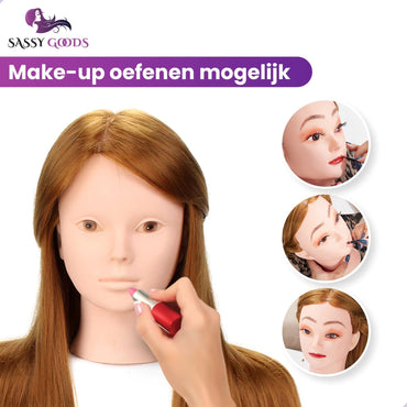 Oefenhoofd Kappershoofd Bruin 80% Echt Haar Oefenhoofd Sassy Goods