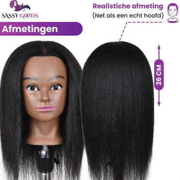Afro Oefenhoofd 100% Echt Haar - Kappershoofd incl.
