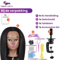 Afro Oefenhoofd 100% Echt Haar - Kappershoofd incl.