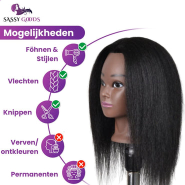 Afro Oefenhoofd 100% Echt Haar - Kappershoofd incl.