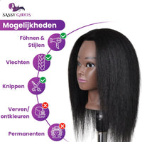 Afro Oefenhoofd 100% Echt Haar - Kappershoofd incl.