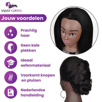 Afro Oefenhoofd 100% Echt Haar - Kappershoofd incl.