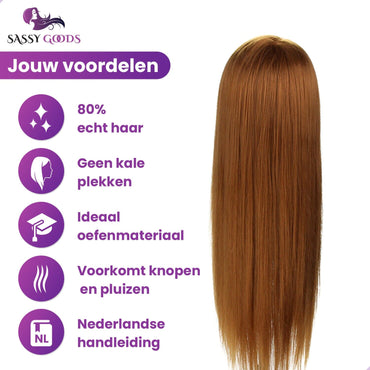 Oefenhoofd Kappershoofd Bruin 80% Echt Haar Oefenhoofd Sassy Goods