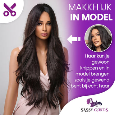 Donkerbruine Pruik Lang Pruik Sassy Goods