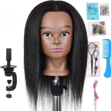 Afro Oefenhoofd 100% Echt Haar - Kappershoofd incl.