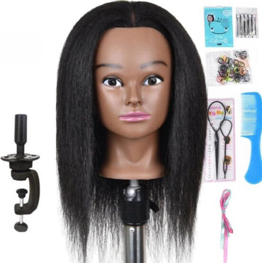 Afro Oefenhoofd 100% Echt Haar - Kappershoofd incl.