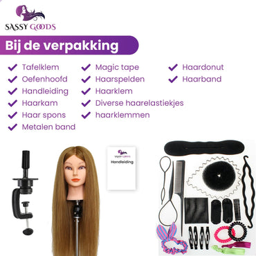 Oefenhoofd Kappershoofd 90% Echt Haar Bruin Oefenhoofd Sassy Goods