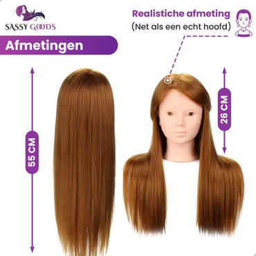 Oefenhoofd Kappershoofd Bruin 80% Echt Haar Oefenhoofd Sassy Goods