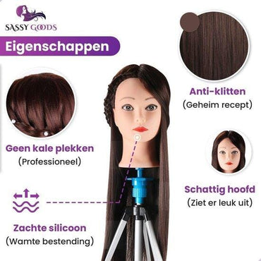 Kastanjebruin Oefenhoofd met Statief - 70 cm - Sassy Goods