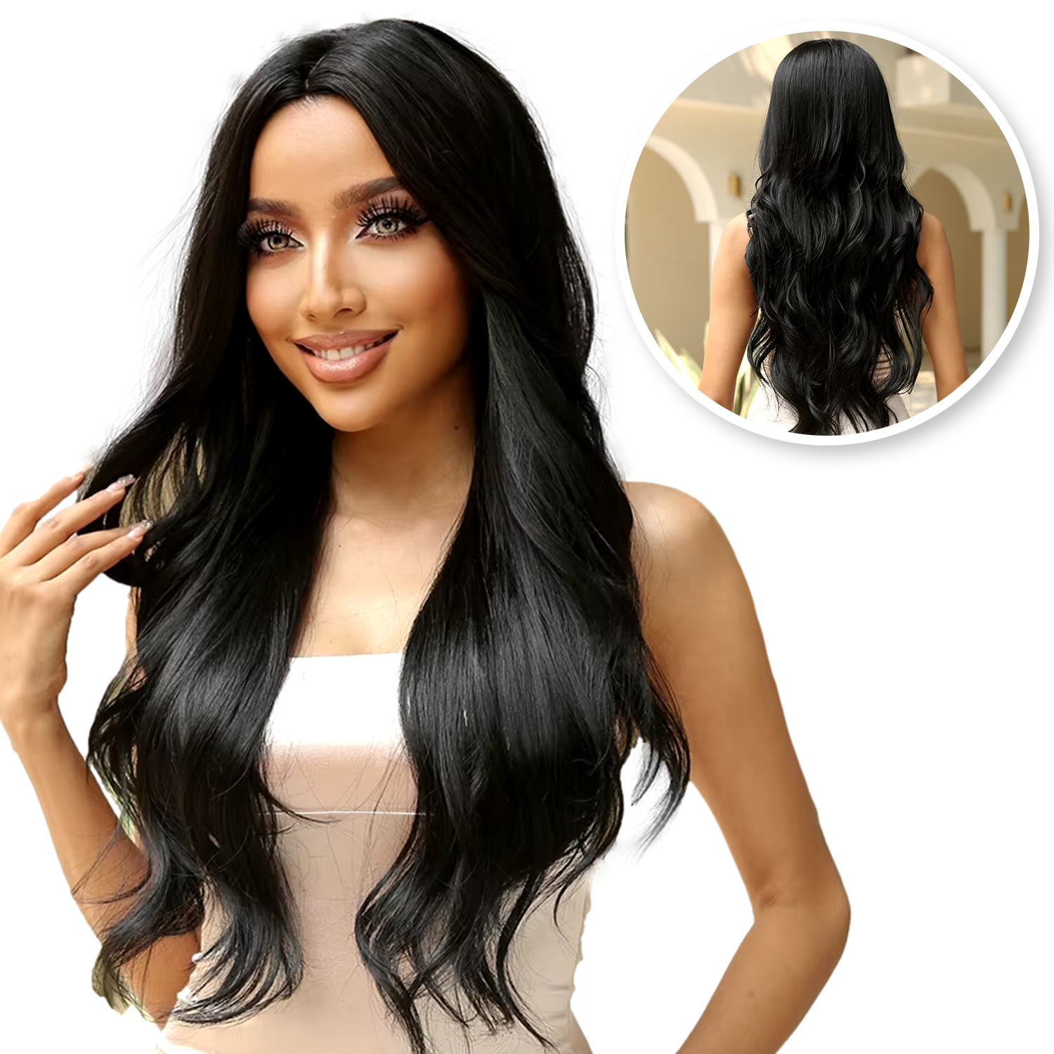 Zwarte Pruik - Sassy Goods Pruiken Dames Lang Haar - Wig - Golvend Zwart - 70 cm