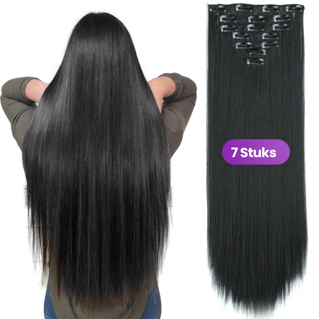 Clip In Extensions 7 Stuks - Zwart Steil - 60 cm