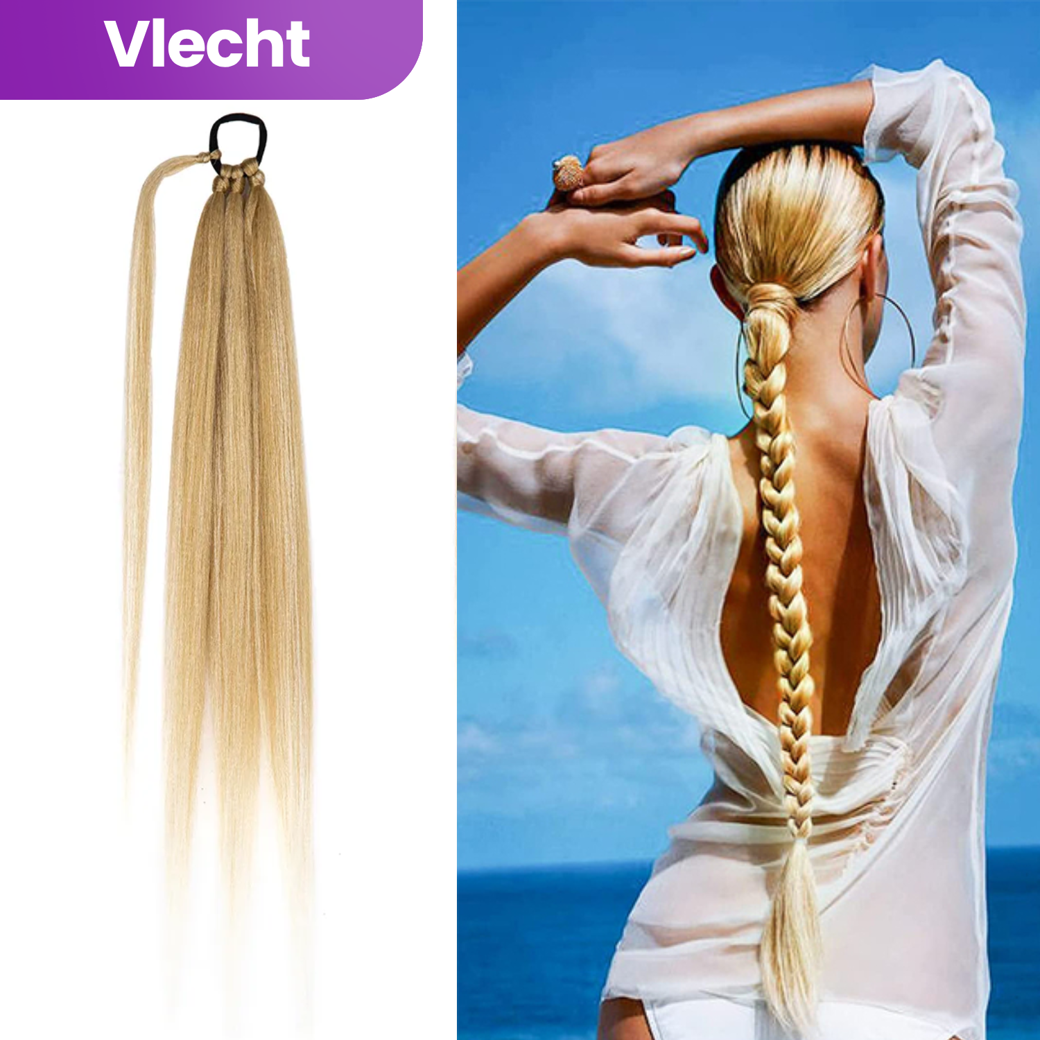 Ponytail Hair Extensions - Braided Ponytail Synthetic - Long Natural looking Braid - Blond - 80 cm