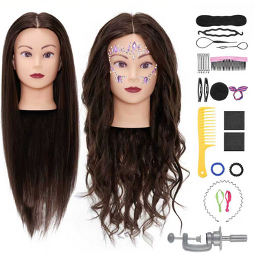 Oefenhoofd 80% Echt Haar Donkerbruin