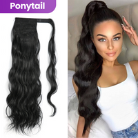 Wrap Around Ponytail Haar Extensions Paardenstaart Extension - Zwart Golvend - 70 cm