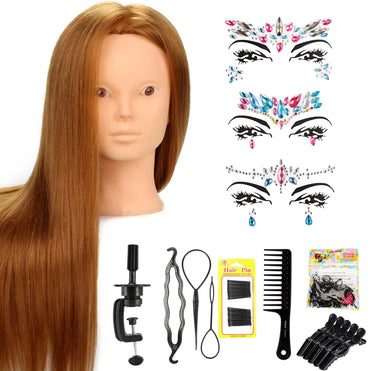 Practice Head Hairdresser's Doll 80% Human Hair with Tripod and Accessories - 60 cm