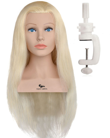 Oefenhoofd met Schouders – 100% Echt Haar & Tafelstatief Oefenhoofd Sassy Goods 