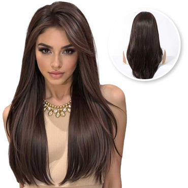 Luxe Donkerbruine Pruik Front Lace Wig met Lagen - 55 cm