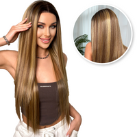 Bruine Lace Wig met Highlights - 75 cm