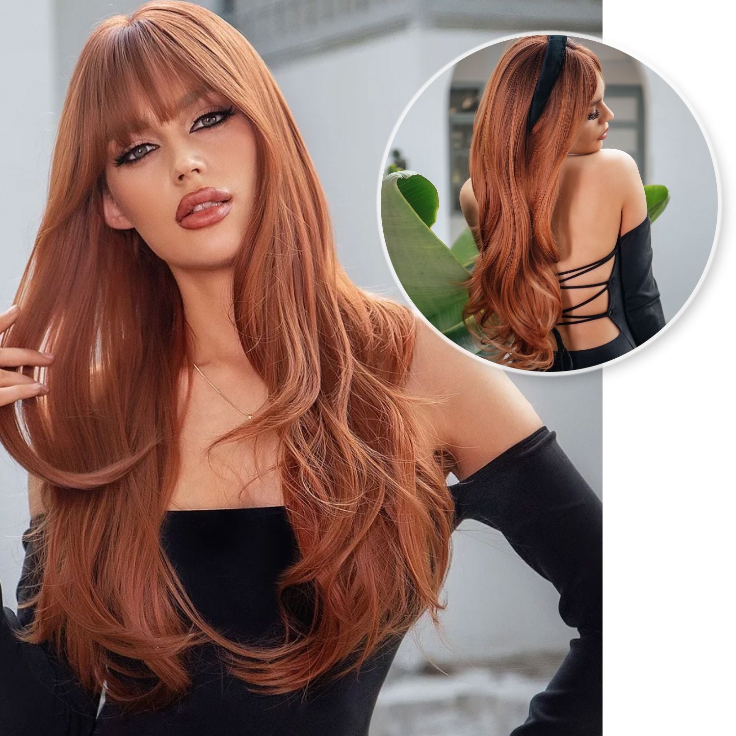 Koper Oranje Pruik met Pony Pruik Sassy Goods 