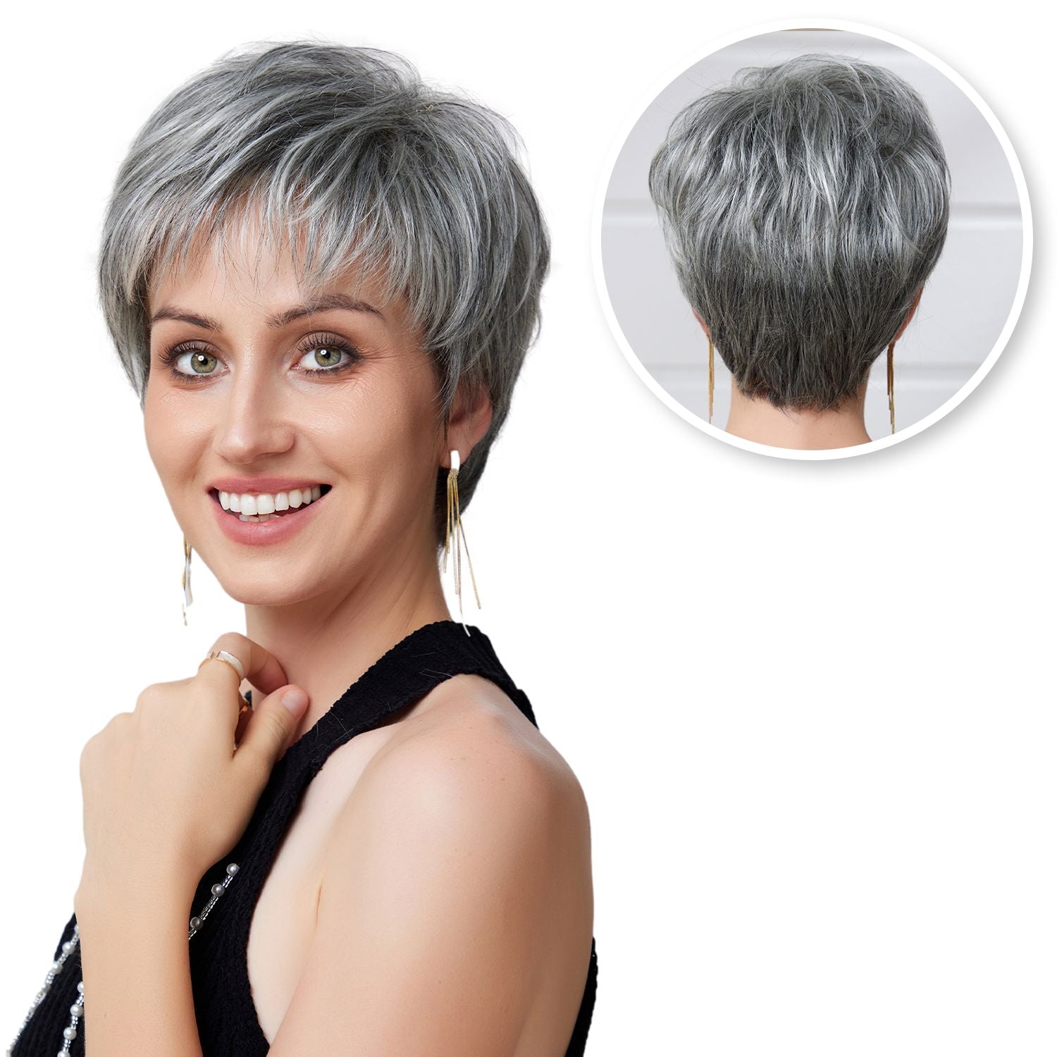 Pixie Pruik Zilver Grijs - Pruiken Dames 30% Echt Haar Pruik Sassy Goods 