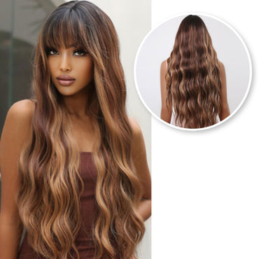 Bruine Pruik met Pony en Highlights Pruik Sassy Goods 