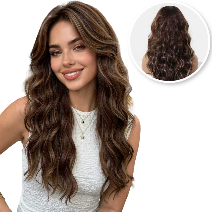 Bruine Pruik met Golvend Haar - 55 cm