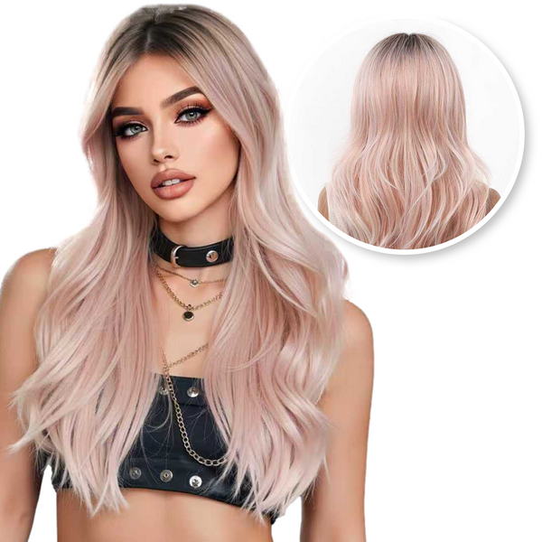 Lange Licht Roze Pruik - 60 cm
