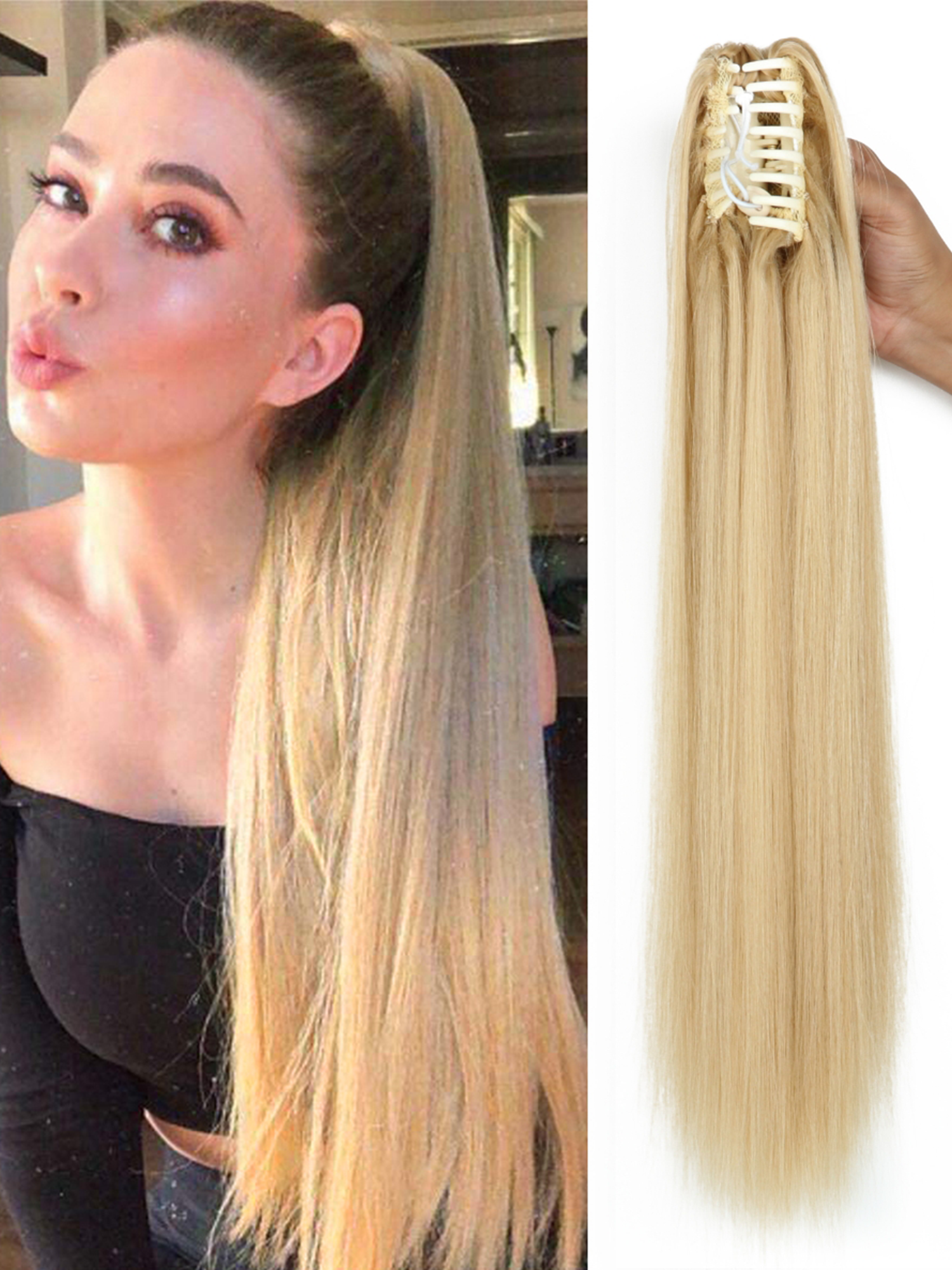 Clip In Hairextensions - Brazilian Paardenstaart Extension Steil Blond - 60 cm