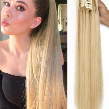 Clip In Hairextensions - Brazilian Paardenstaart Extension Steil Blond - 60 cm